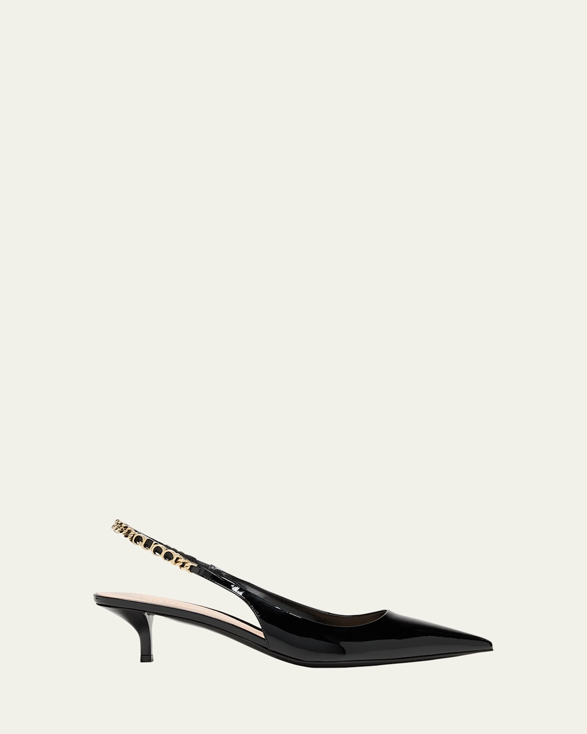 Gucci Signoria Patent Logo Chain Kitten Pumps In Black
