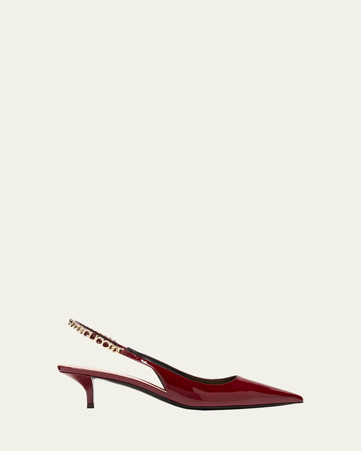GUCCI SIGNORIA PATENT LOGO CHAIN KITTEN PUMPS 