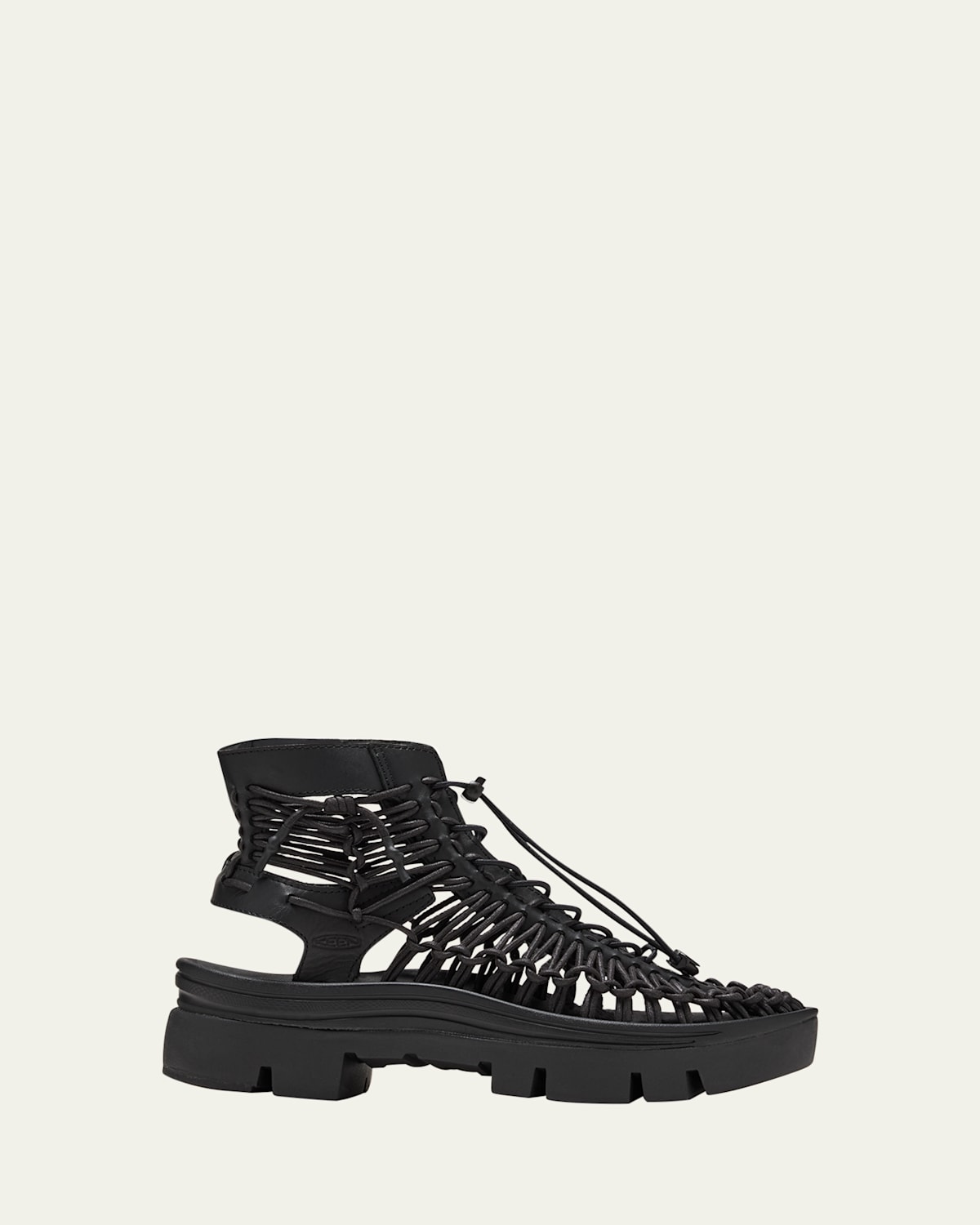 Leather Net Lace-Up Ankle Booties