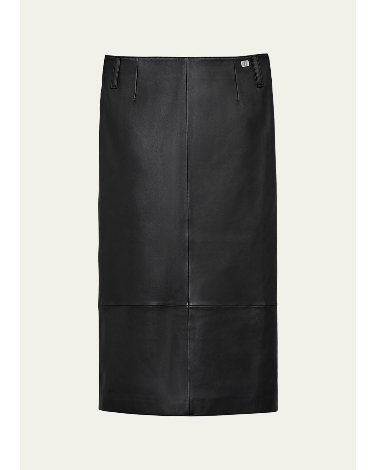Leather Slim Pencil Midi Skirt