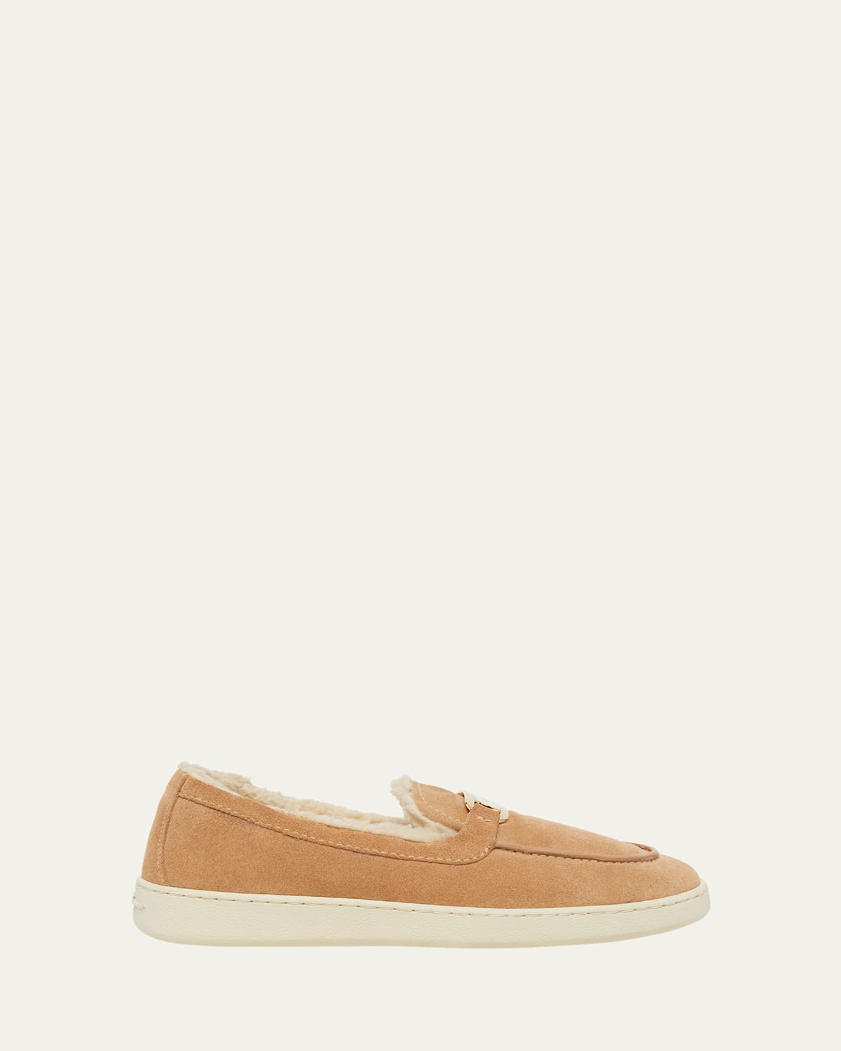 Ferragamo Crio Suede Logo Strap Casual Loafers In Light Camel