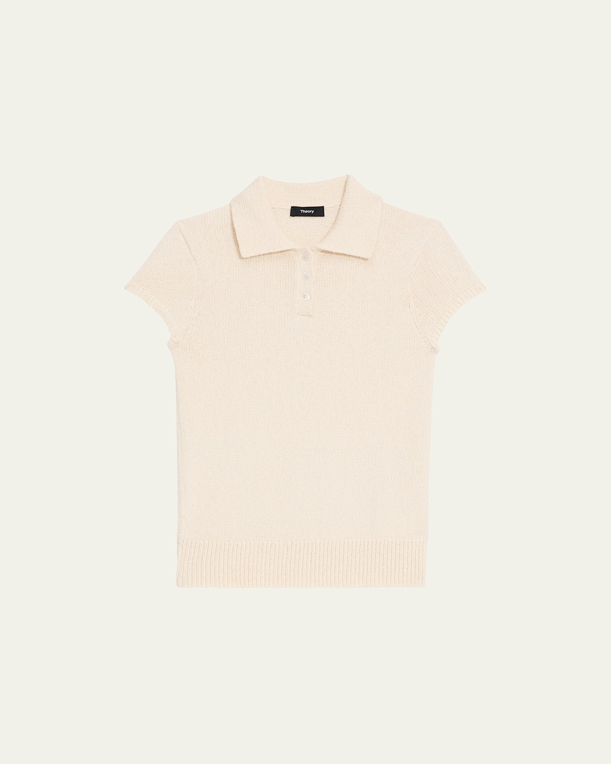 Theory Cap-sleeve Cotton And Merino Wool Polo Top In Neutral