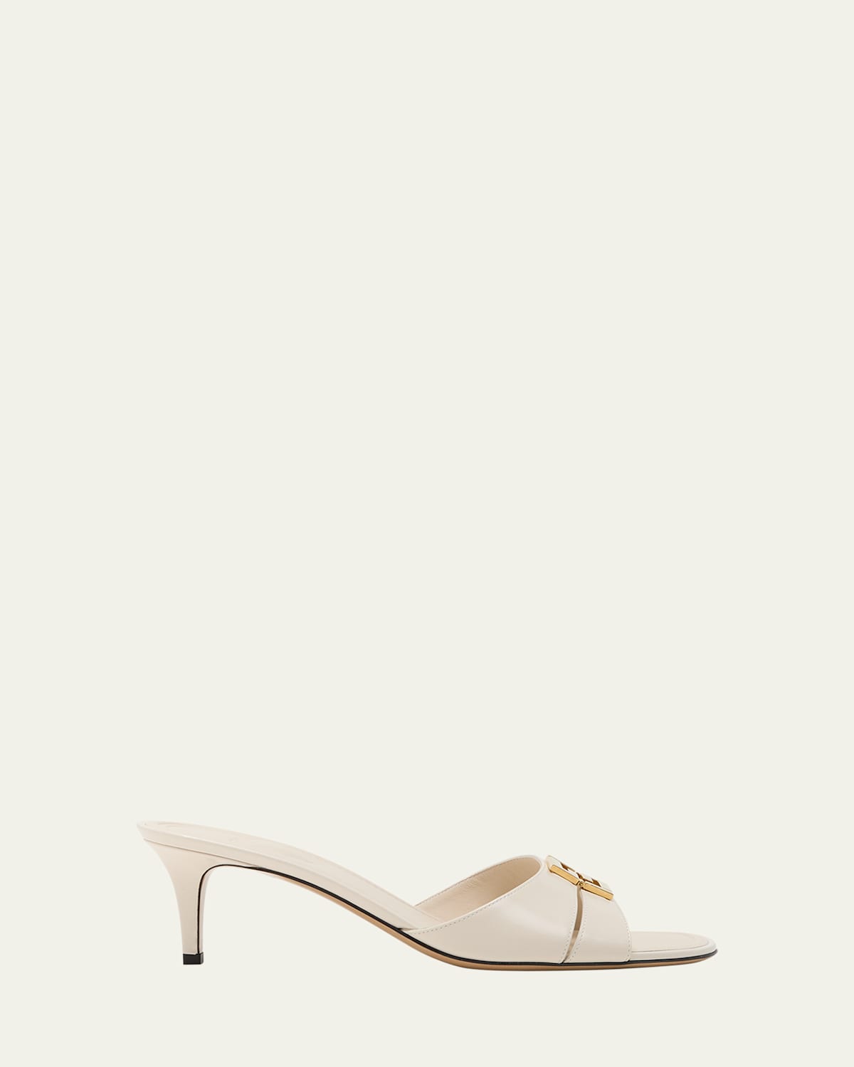 Fold Leather Kitten-Heel Sandals