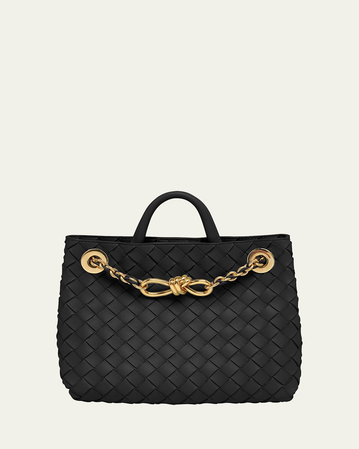 Bottega Veneta Small Andiamo Chain Leather Shoulder Bag In Black Muse Brass