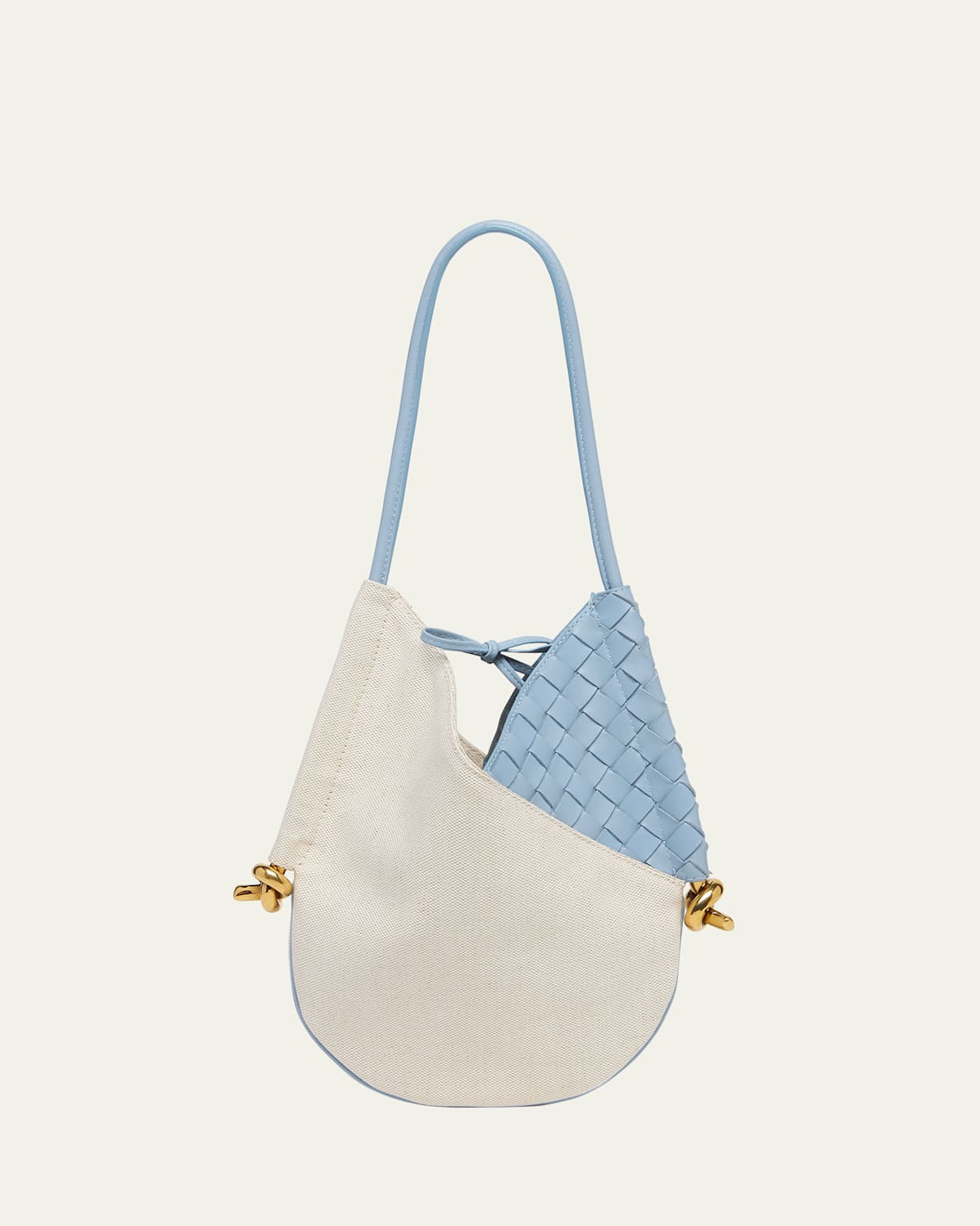 Bottega Veneta Solstice Small Intrecciato Lambskin Shoulder Bag In Naturalice-m Brass