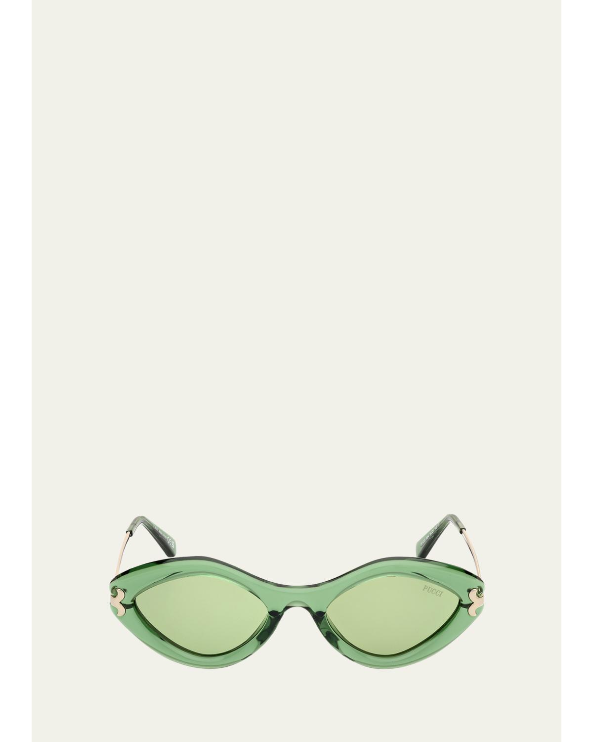 Logo Acetate & Metal Oval Sunglasses