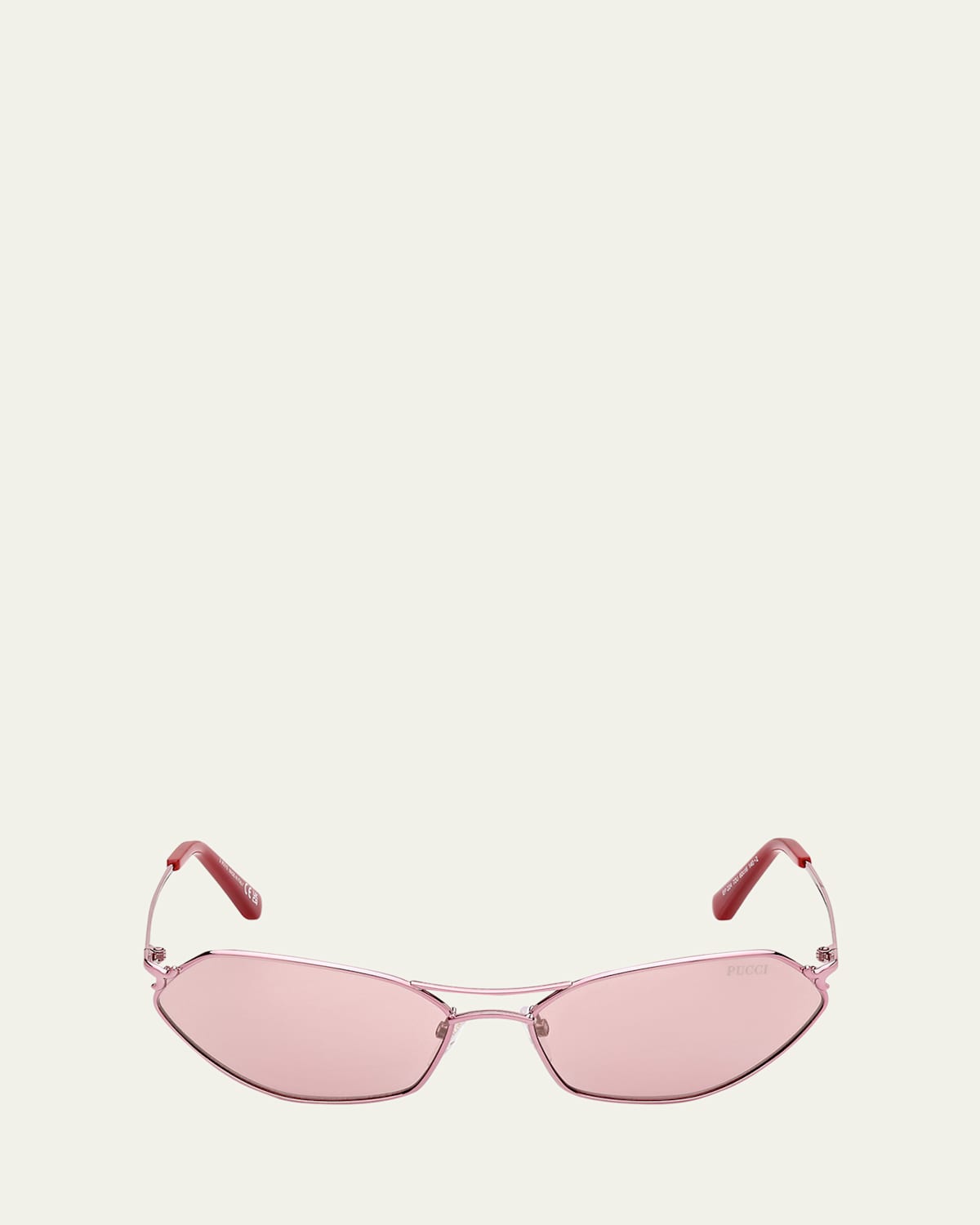 Emilio Pucci Geometric Metal & Acetate Rectangle Sunglasses In Shiny Pink Bordeaux Mirror
