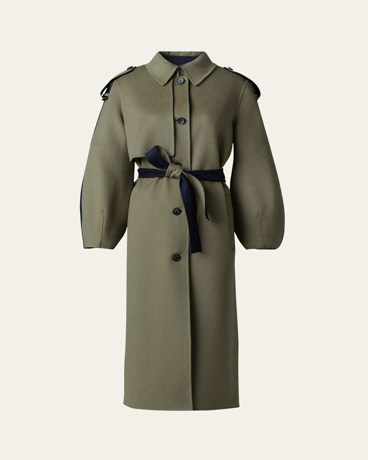 Mackage Ceyla Belted Handmade Double-face Virgin Wool Coat In Light Military-navy