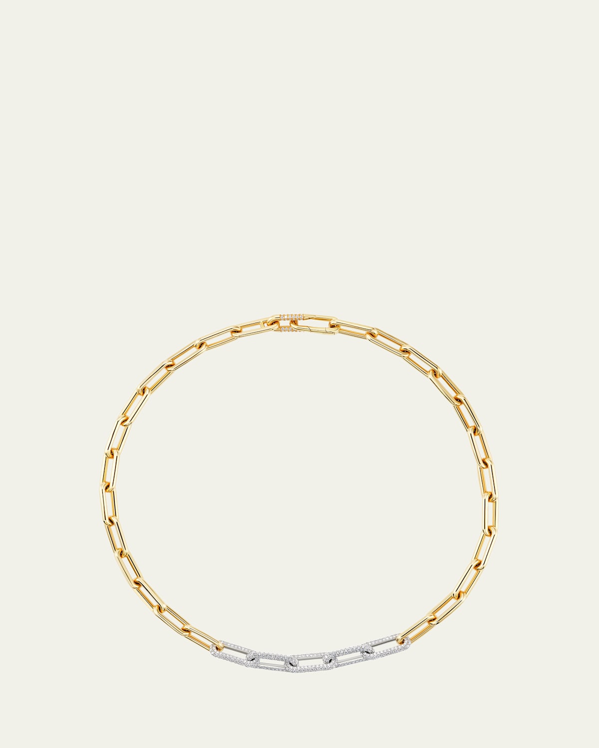 18K Yellow Gold and Platinum Heavy Metal Diamond Chain Link Necklace
