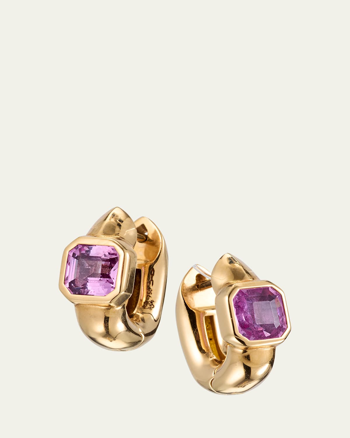 18K Yellow Gold Tusk Huggie Earrings With Asscher-Cut Stones