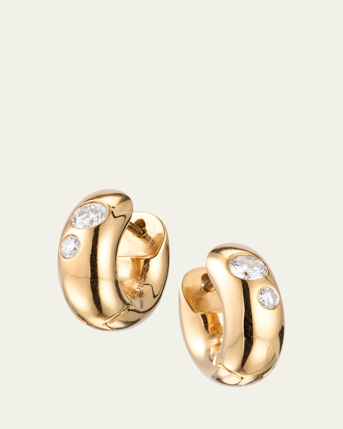18K Yellow Gold Round Diamond Huggie Earrings