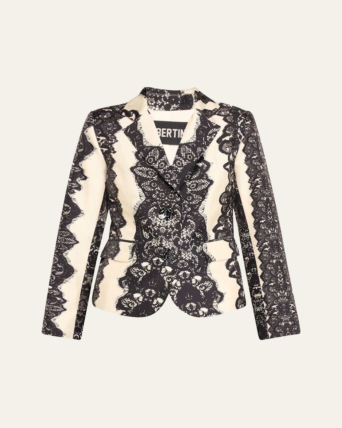 Venetian Lace Short Blazer Jacket with Crystal Buttons