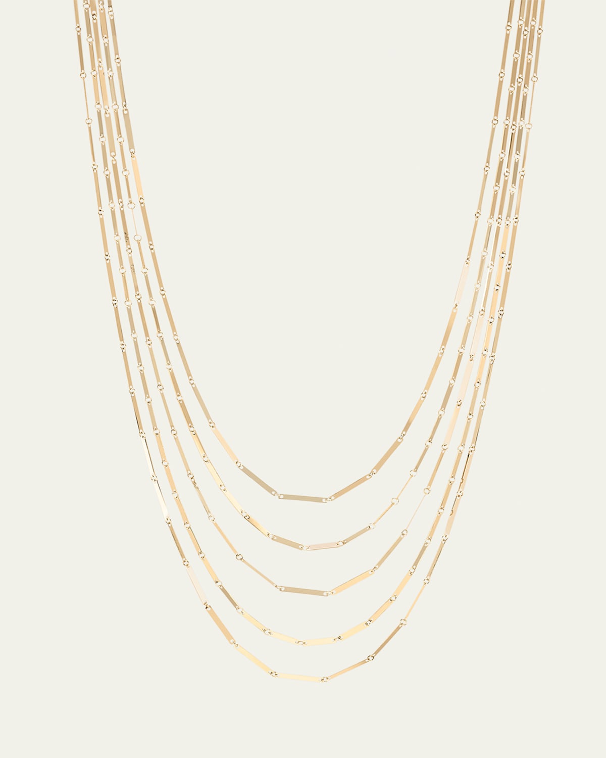 14K Yellow Gold Laser Mini Rectangle 5-Strand Necklace, 15"