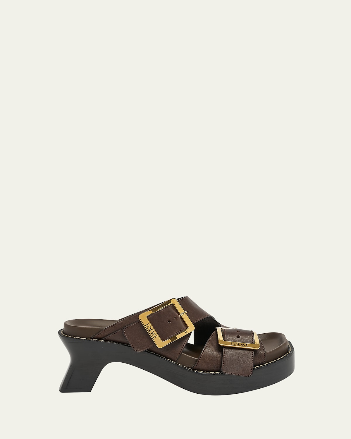 Leather Dual-Buckle Platform Sandals