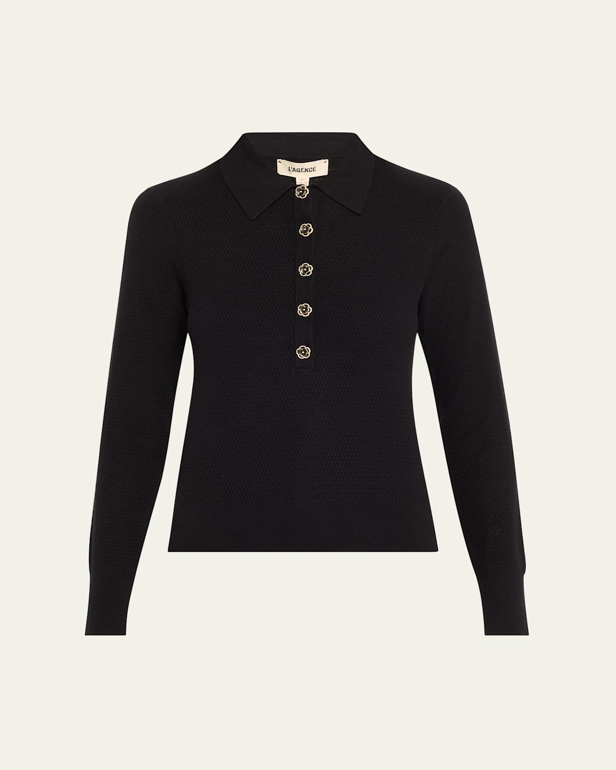 L Agence L'agence Sterling Jewel Button Collared Sweater In Black  Jewel Btn