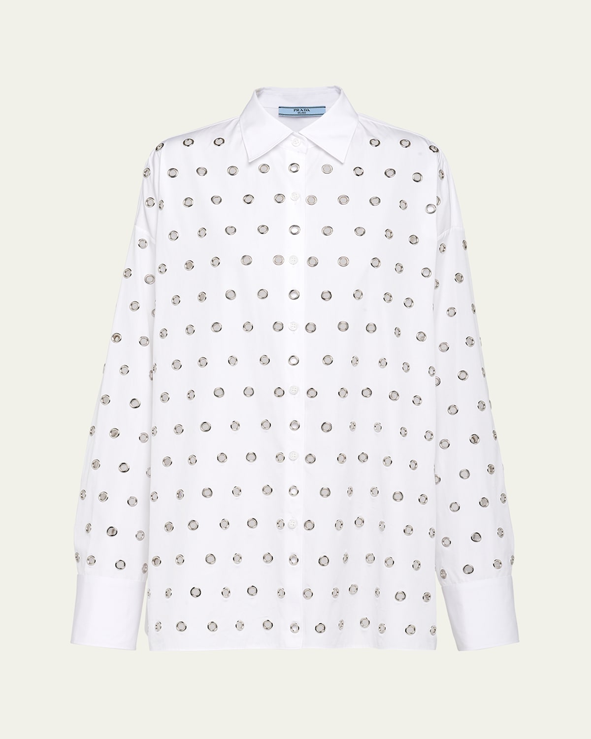 Prada Grommet Poplin Button Down Oversized Top In Bianco