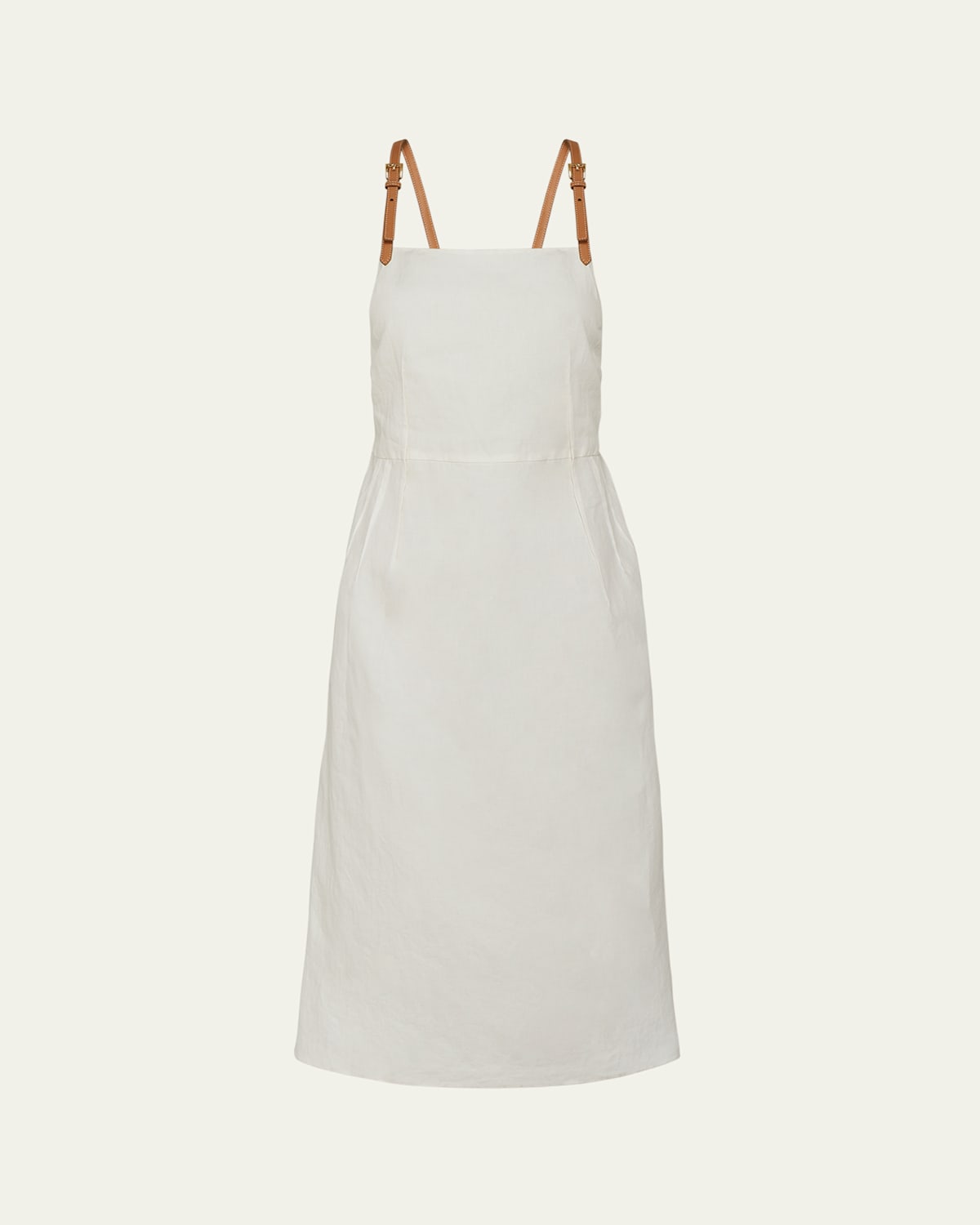 Backless Leather Strap Midi Linen Dress