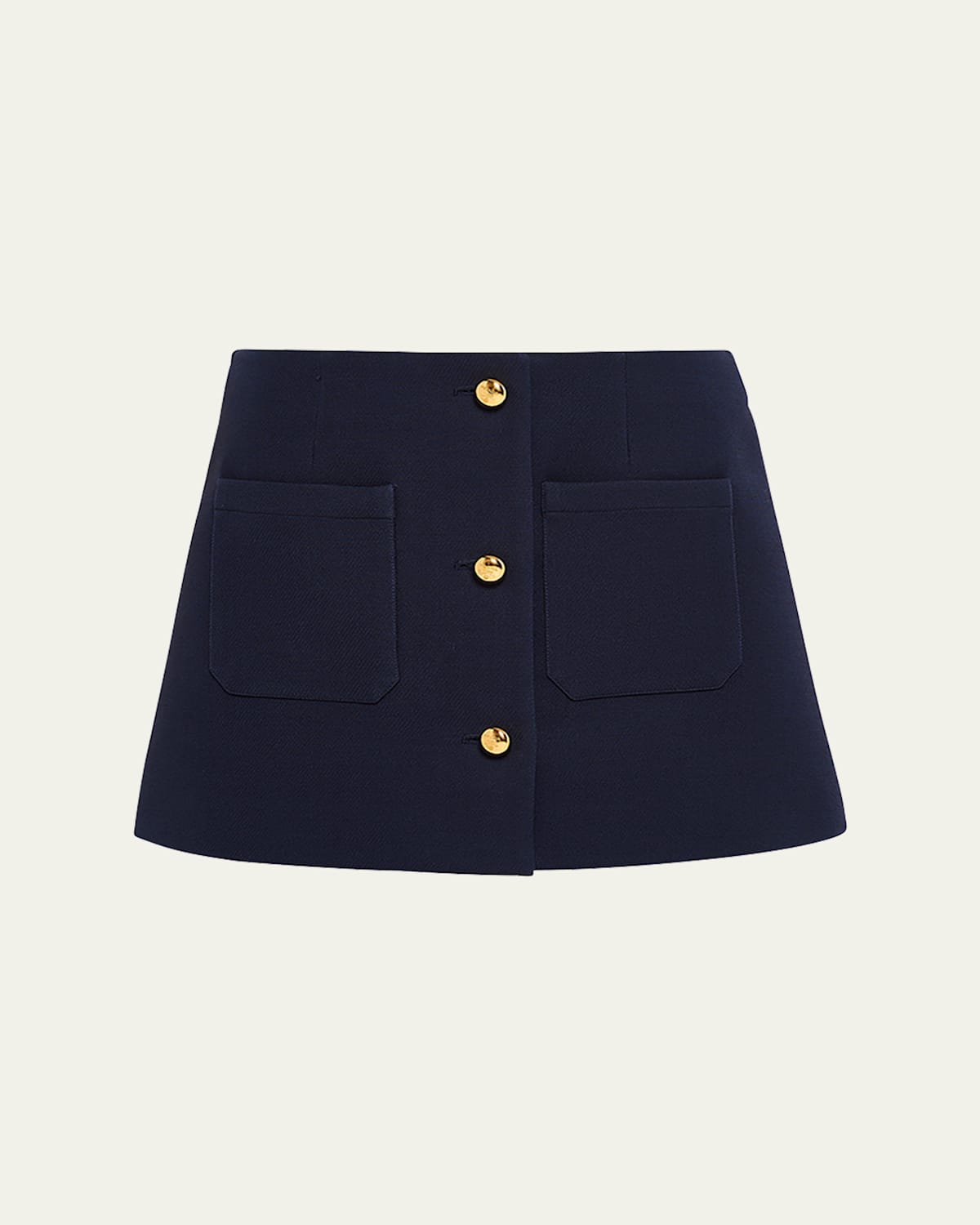 Prada Buttoned Wool-silk Twill Mini Skirt In Bleu