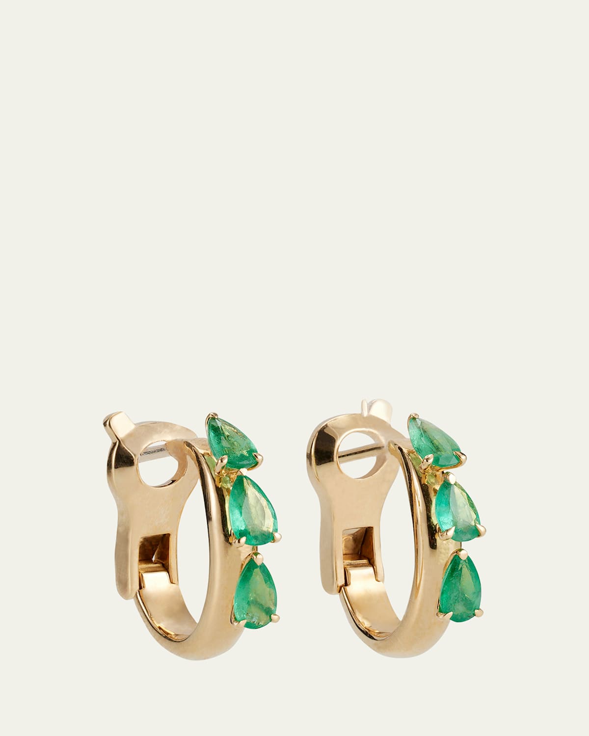 Lemonade Triple Emerald Pear Huggie Hoop Earrings