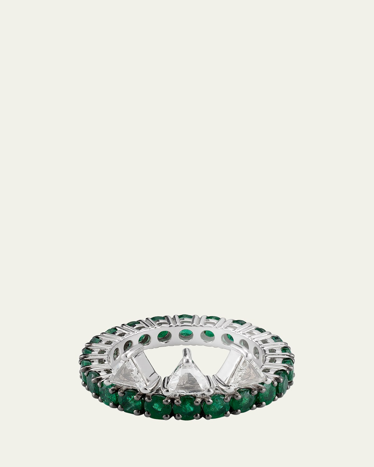 Ferox Trinity Rose-Cut Diamond and Emerald Band Ring