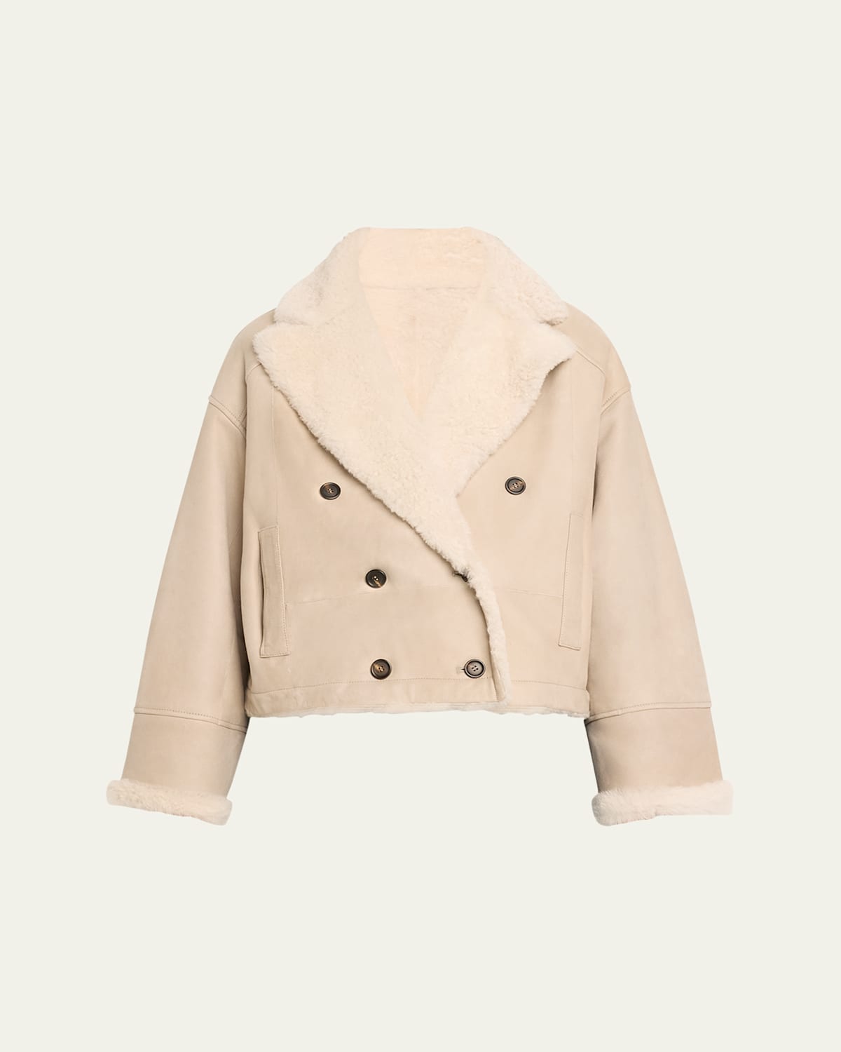 Brunello Cucinelli Reversible Suede To Shearling Short Jacket In Panama