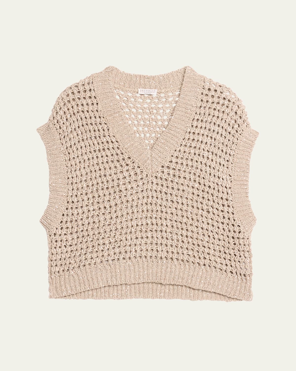 BRUNELLO CUCINELLI SILK LINEN DIAMOND NET KNIT SWEATER 