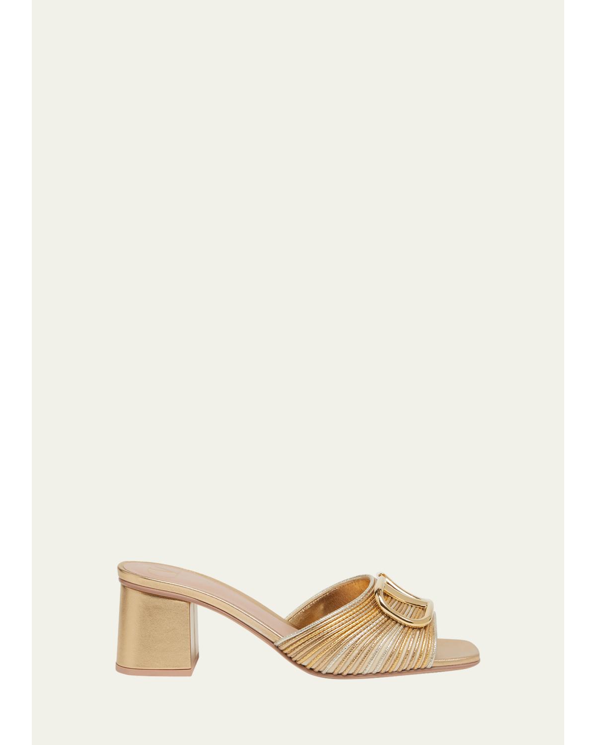 VLogo Metallic Block-Heel Slide Sandals