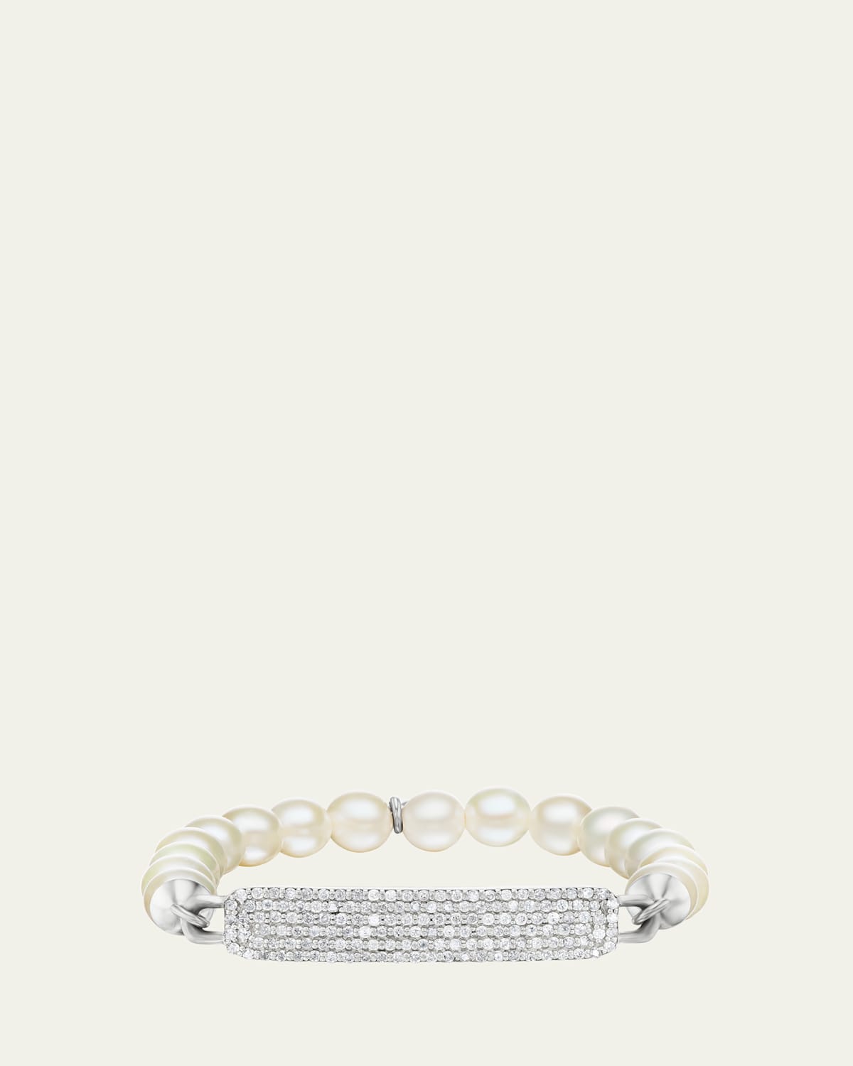 Pave Diamond Small ID Tag on 8mm Pearl Bead Bracelet