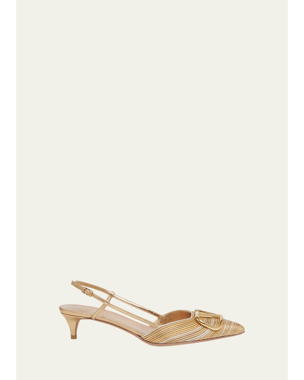 VLogo Medallion Metallic Slingback Pumps
