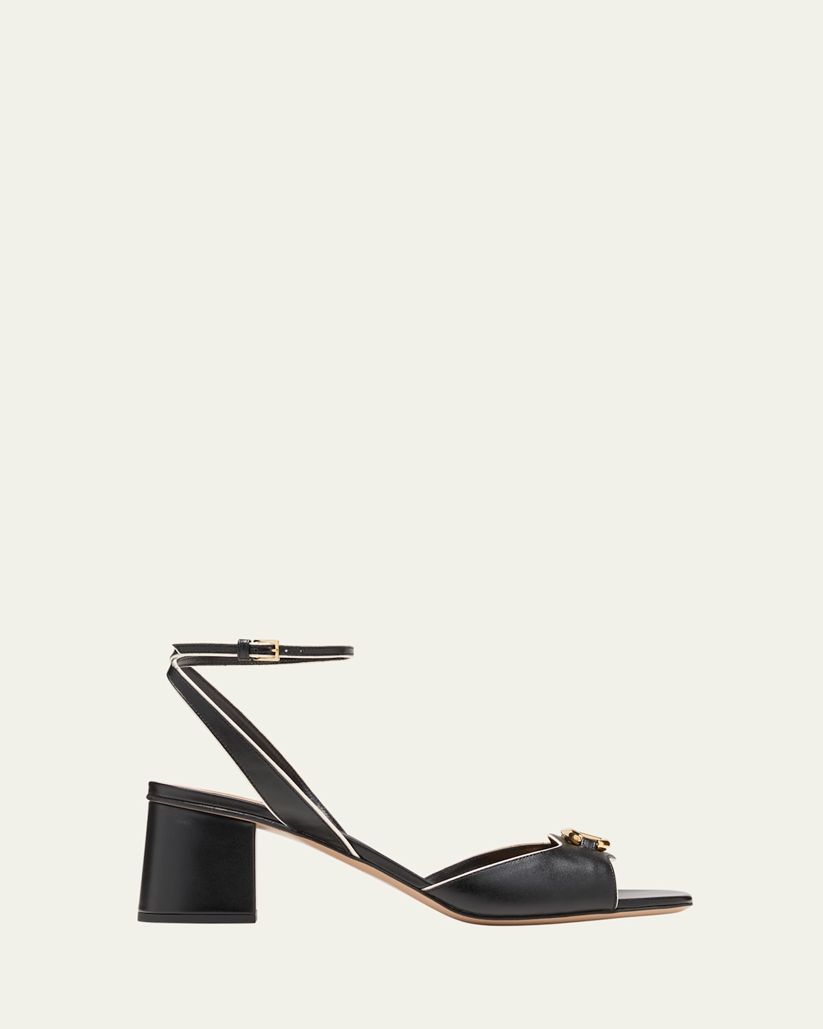 Valentino Garavani Vlogo Medallion Bicolor Ankle-strap Sandals In Black