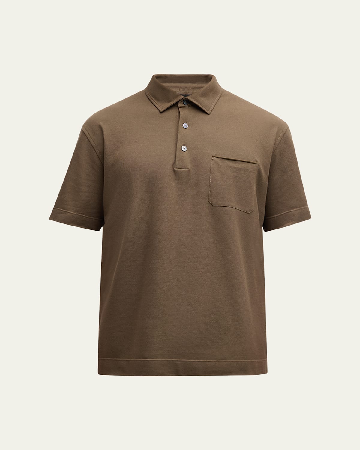 Men's Cotton Polo Shirt with Leather-Trim Pocket