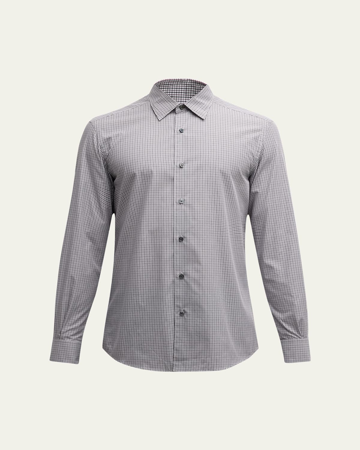 Zegna Men's Centoquaranta Micro-check Cotton Sport Shirt In Medium Gray Check