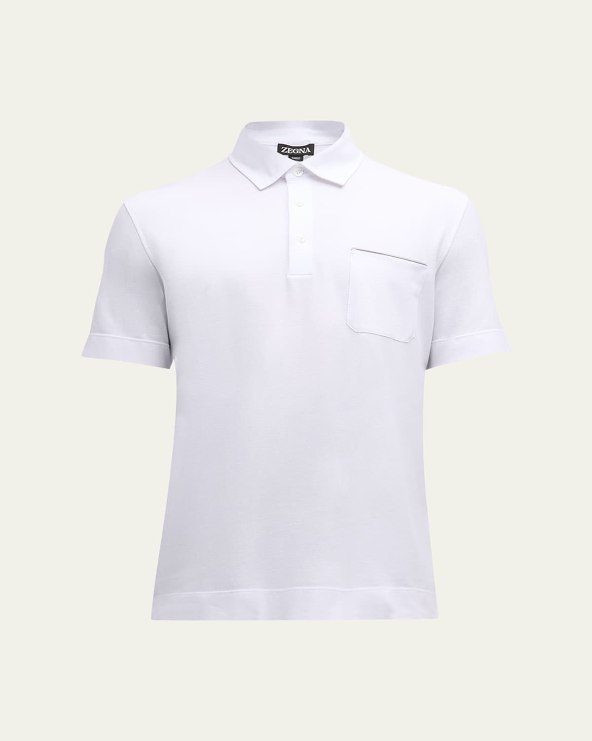 Shop Zegna Men's Cotton Polo Shirt With Leather-trim Pocket In White Solid