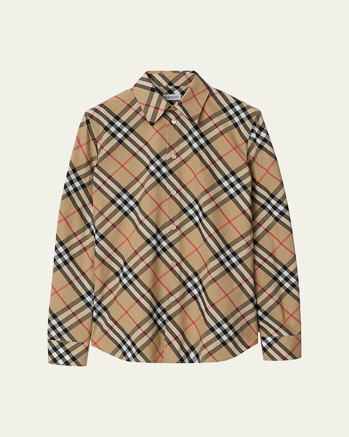 Shop Burberry Check Long-sleeve Cotton Button-down Top In Sand Ip Check