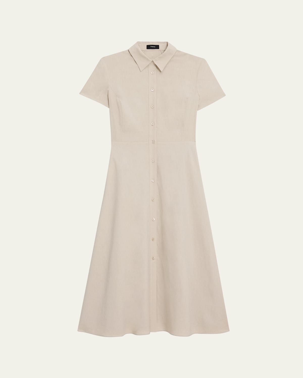 Theory Good Linen Short-sleeve Button-front Midi Shirt Dress In Straw