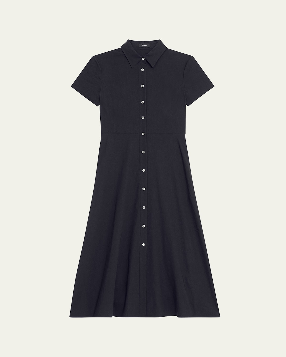 Theory Good Linen Short-sleeve Button-front Midi Shirt Dress In Concord