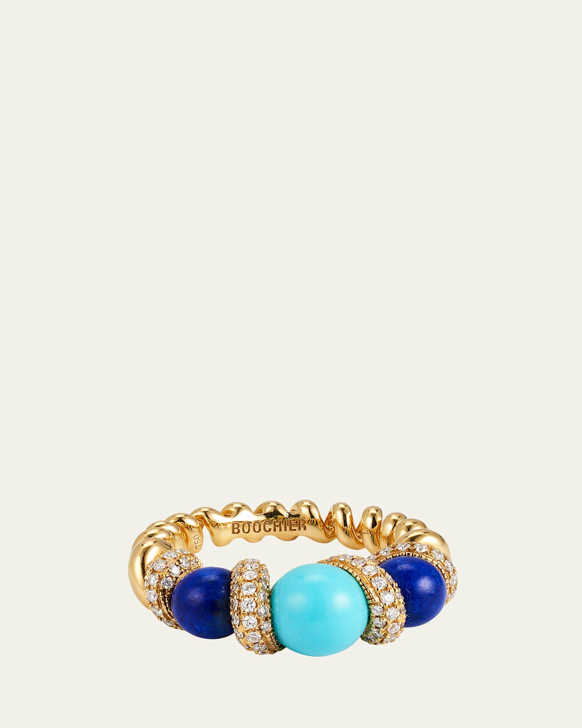 18K Lapis, Turquoise and Diamond Gumball Slinkee Ring