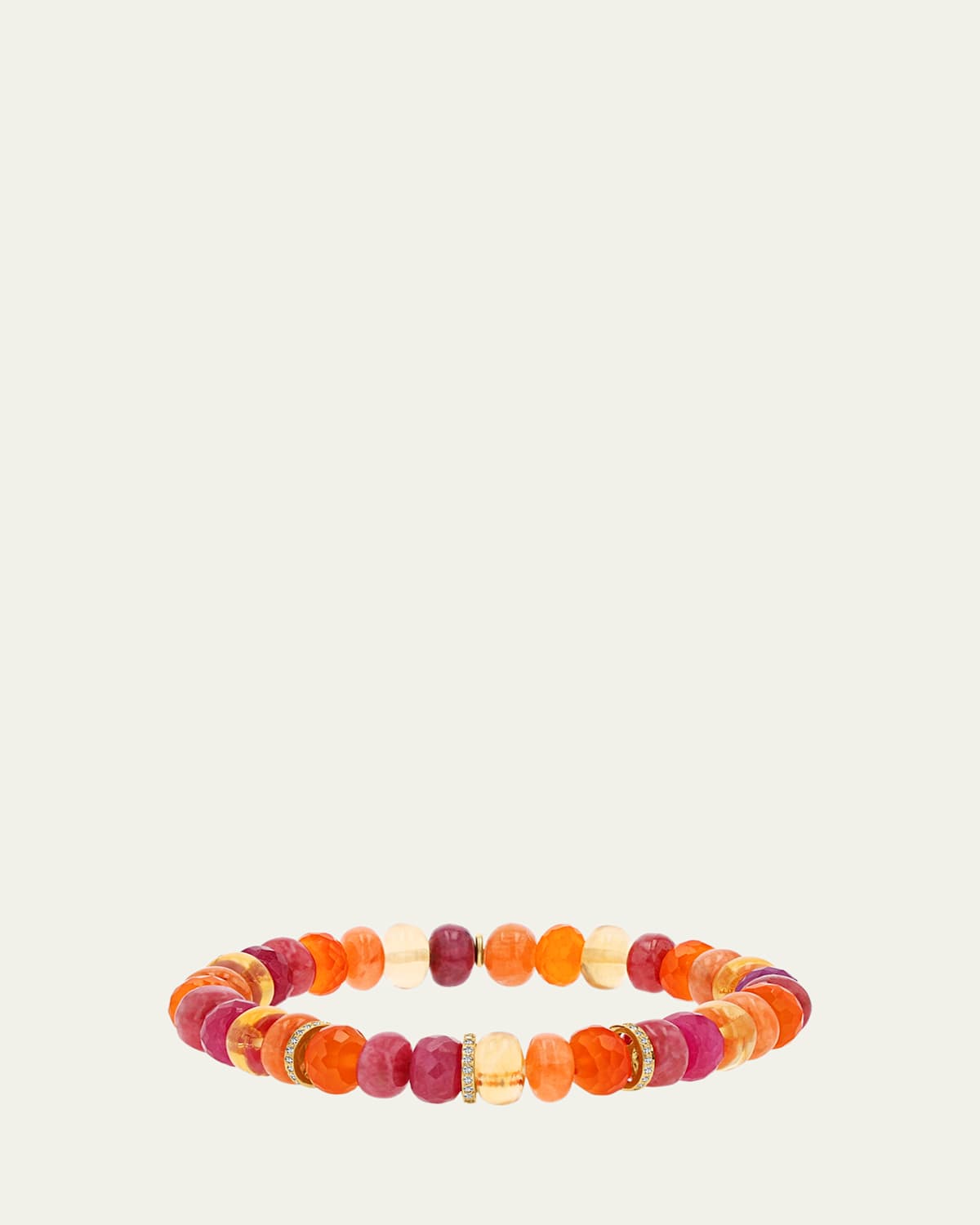 14K Yellow Gold Sunset-Mix 8MM Beaded Bracelet with Diamond Rondelles