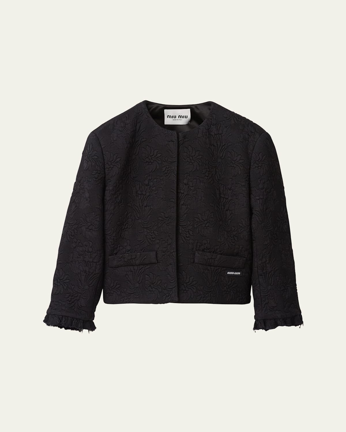 Miu Miu Jacquard Matelasse Boxy Cropped Jacket In Nero