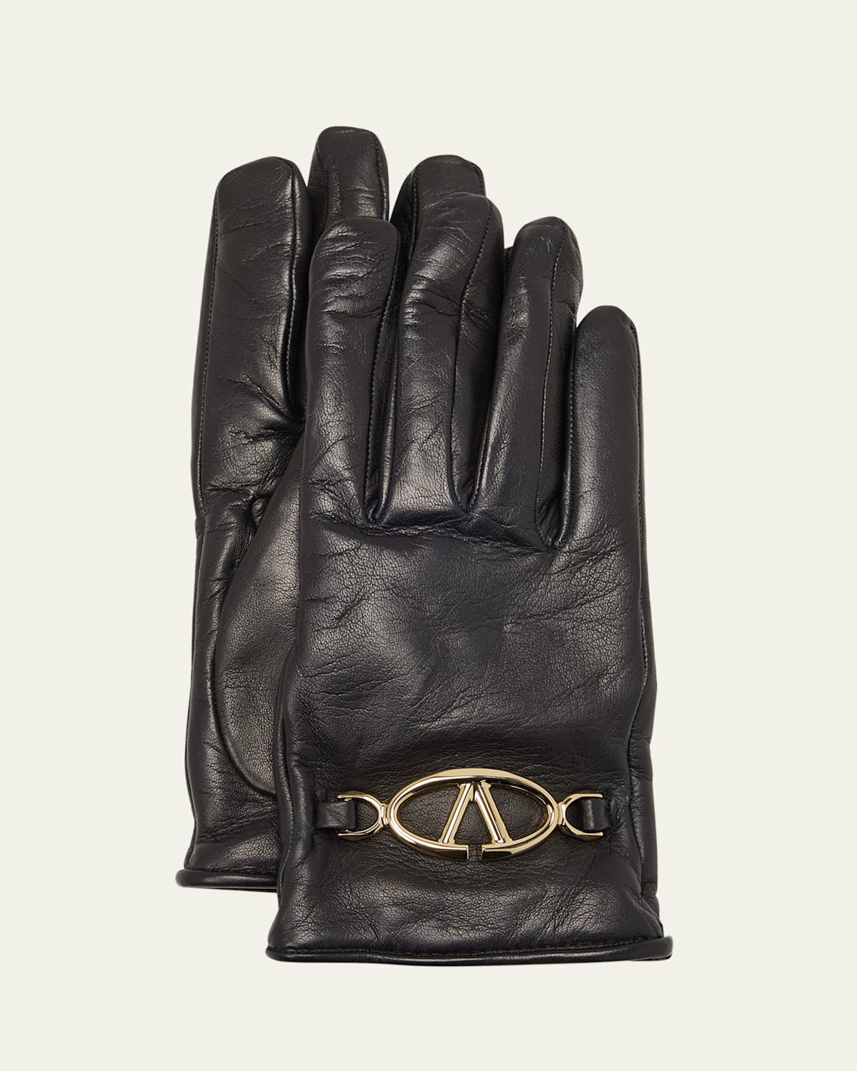 Bold V-Logo Leather & Cashmere Gloves