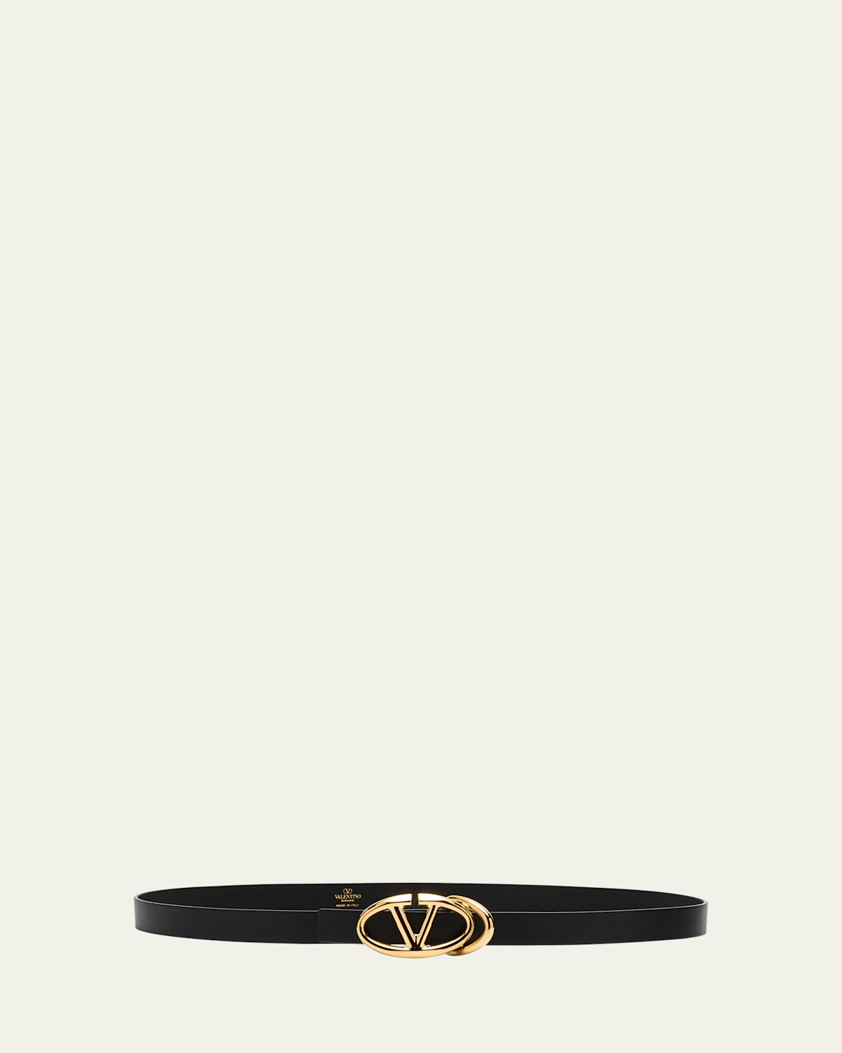 V-Logo Signature Goldtone Leather Belt