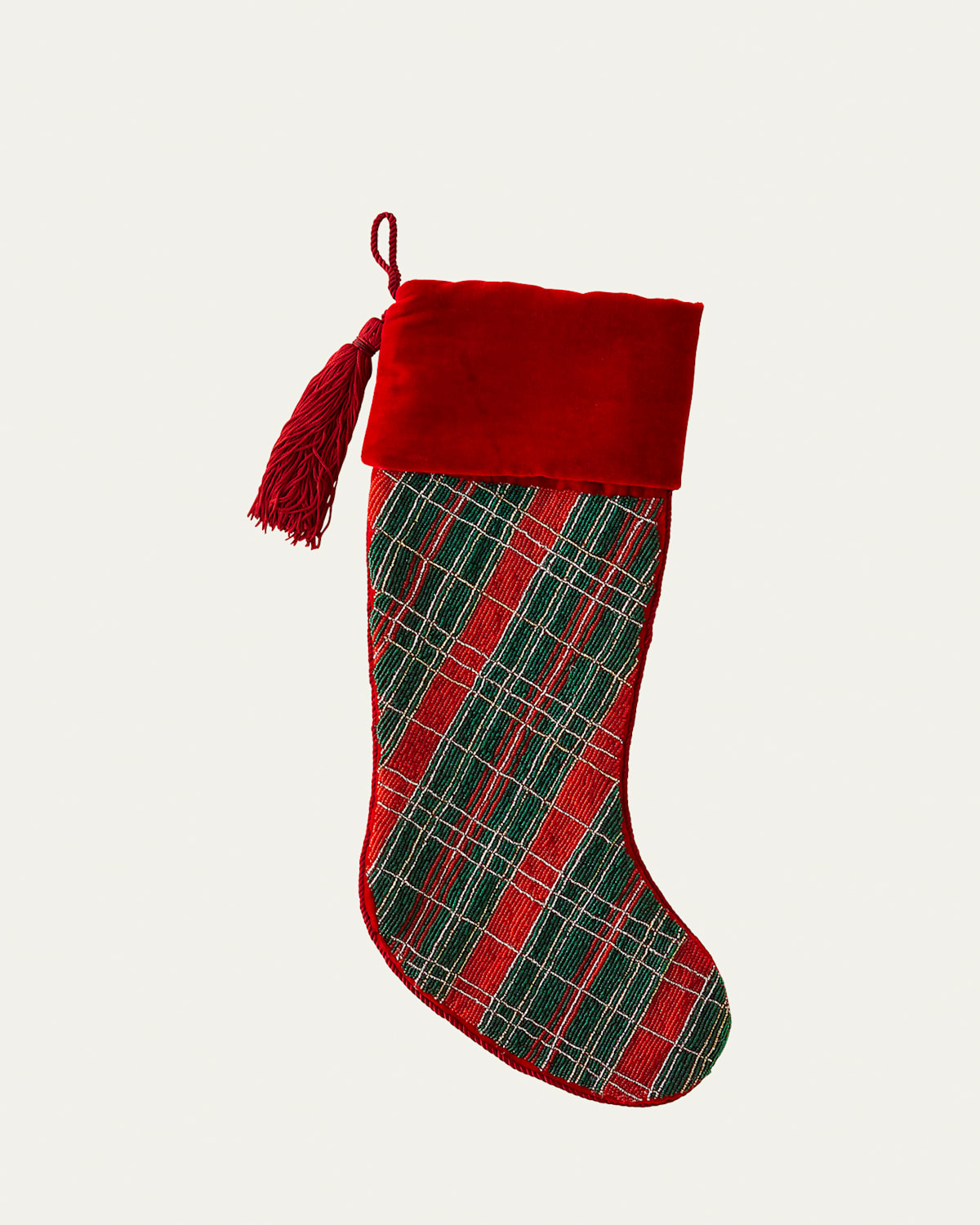 Tartan Beaded Velvet Stocking