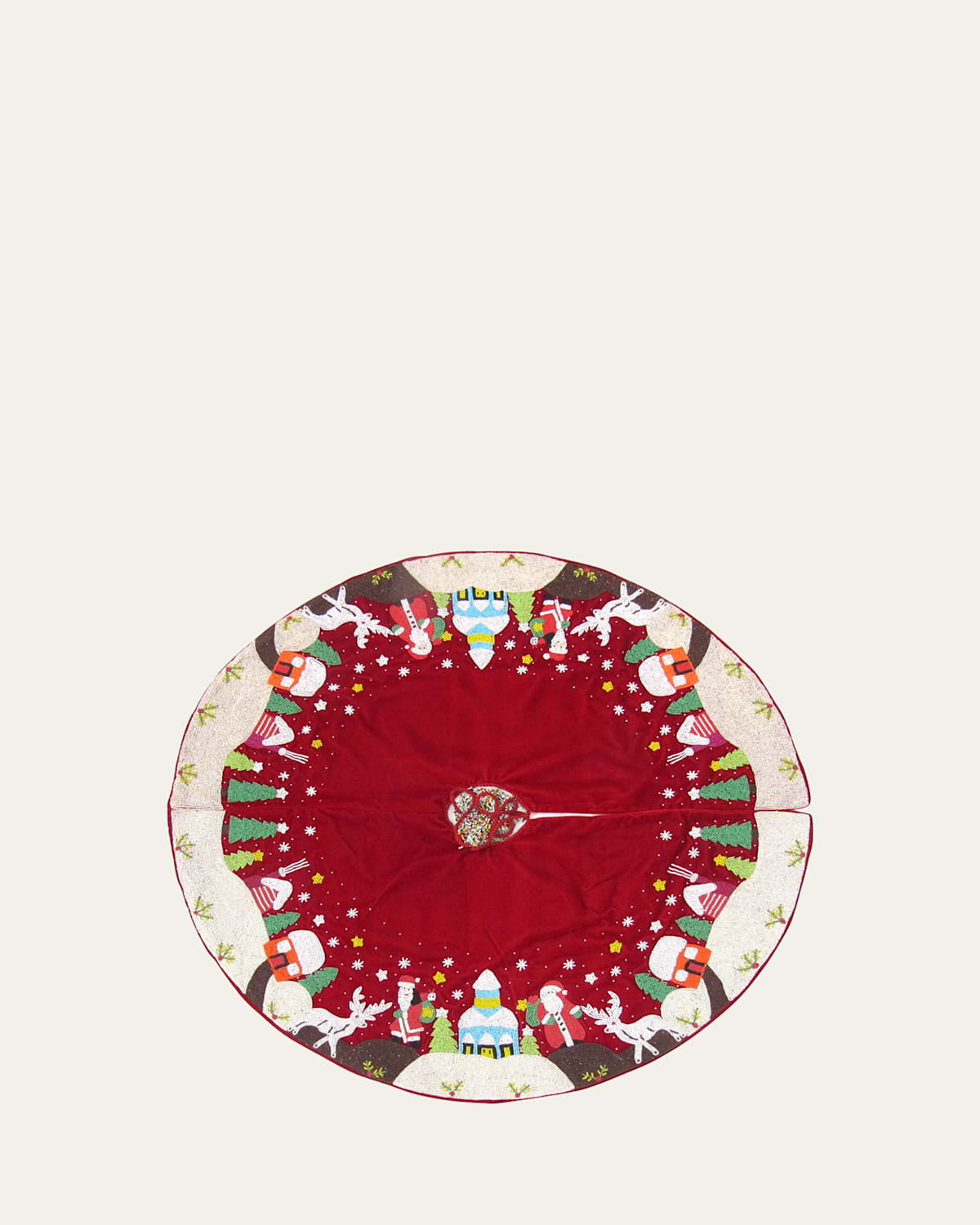 Beaded Santa Scenes Mini Christmas Tree Skirt, 36"