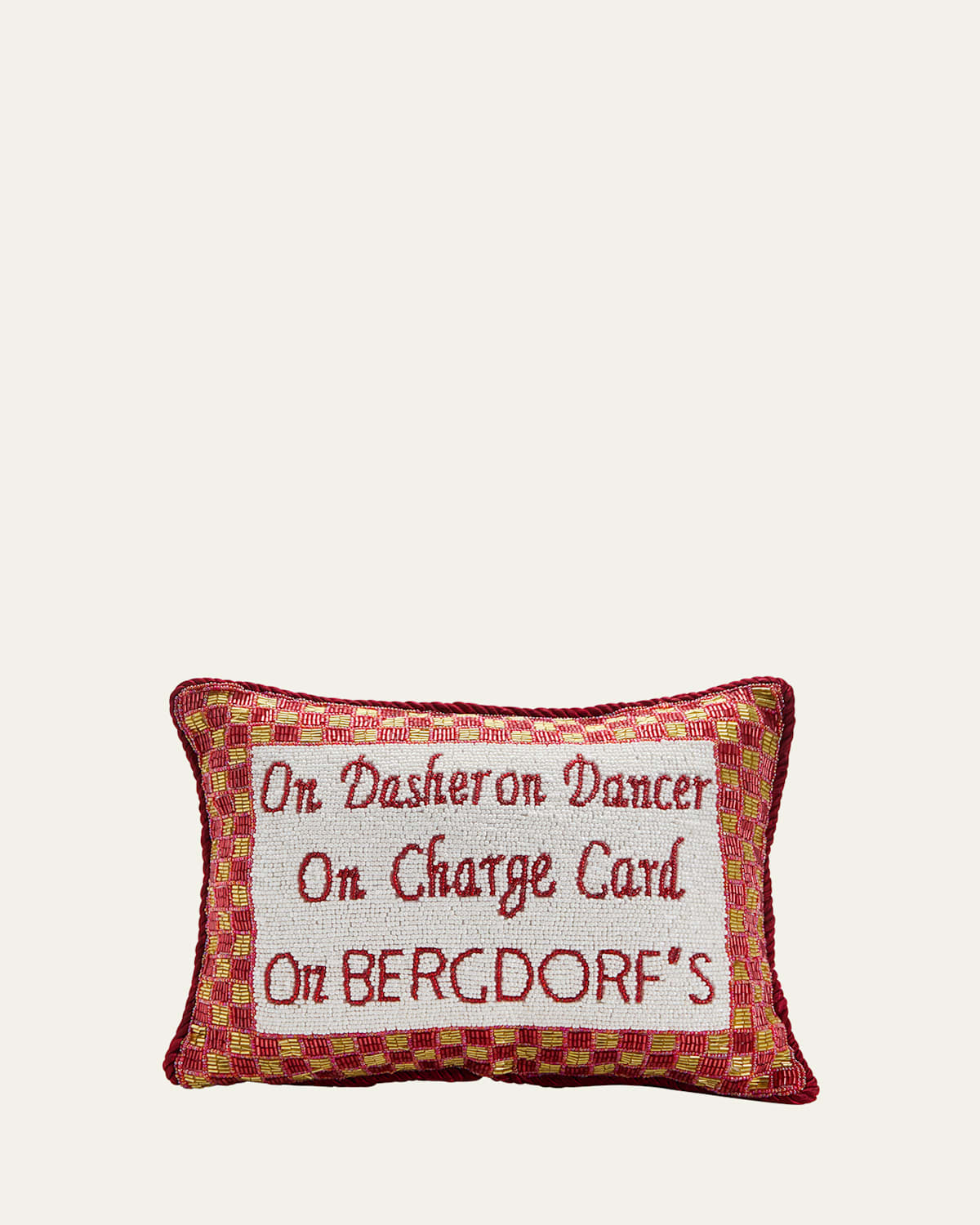 On Dasher, On Dancer, On Charge Card Beaded Decorative Pillow