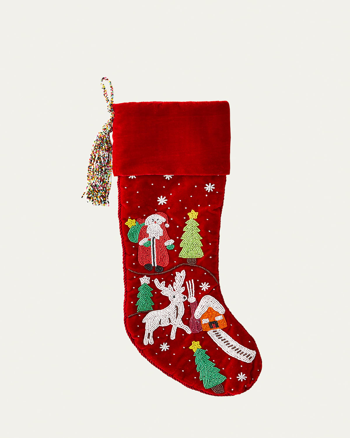 Santa Scene Beaded Christmas Stocking