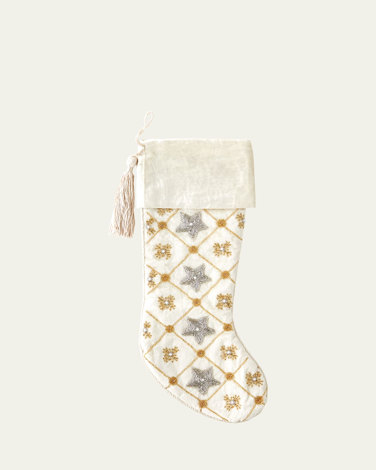 Snowflakes and Stars Embroidered Christmas Stocking
