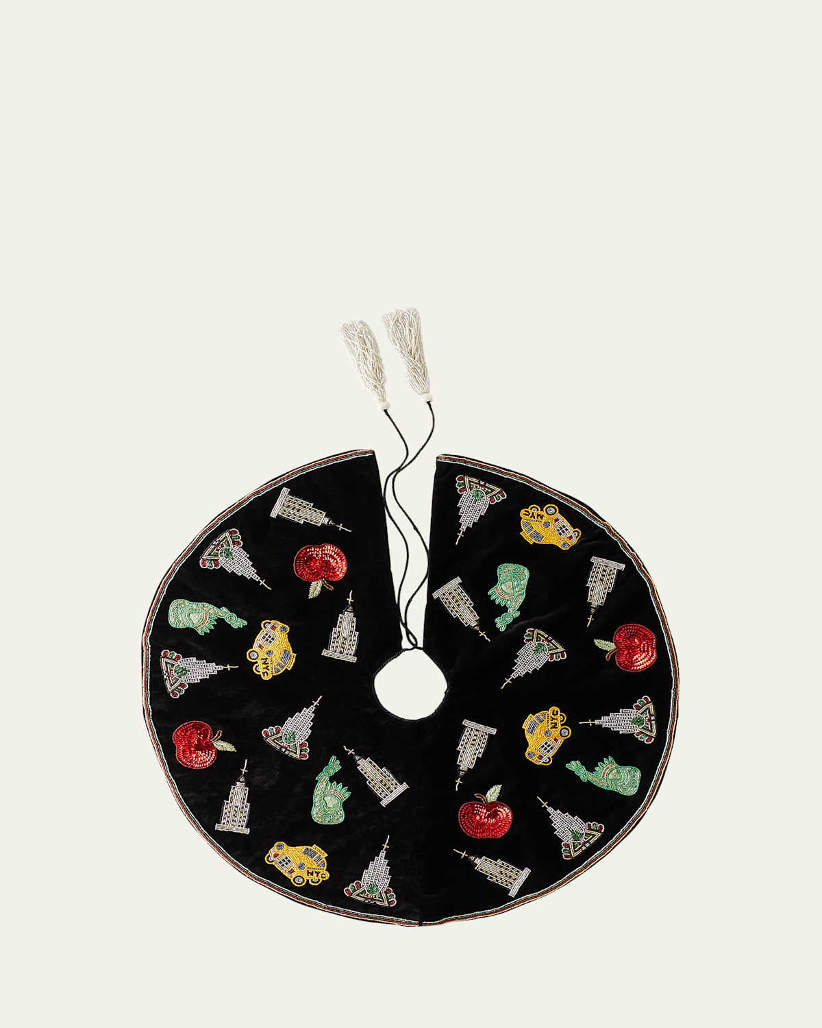 30" NYC Beaded Icons Velvet Christmas Tree Skirt