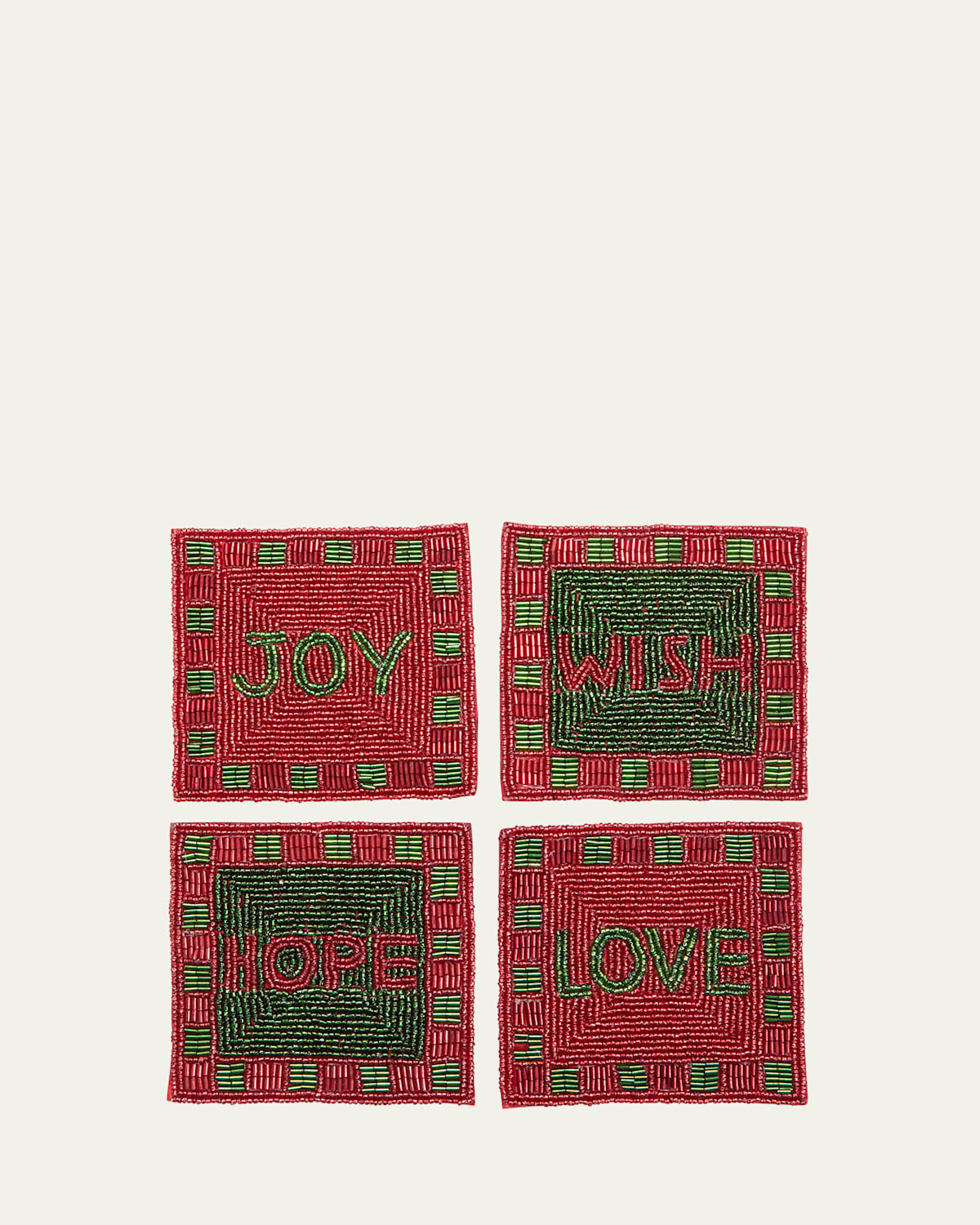 Love Joy Wish Hope Christmas Beaded Coasters, 4-Piece Set