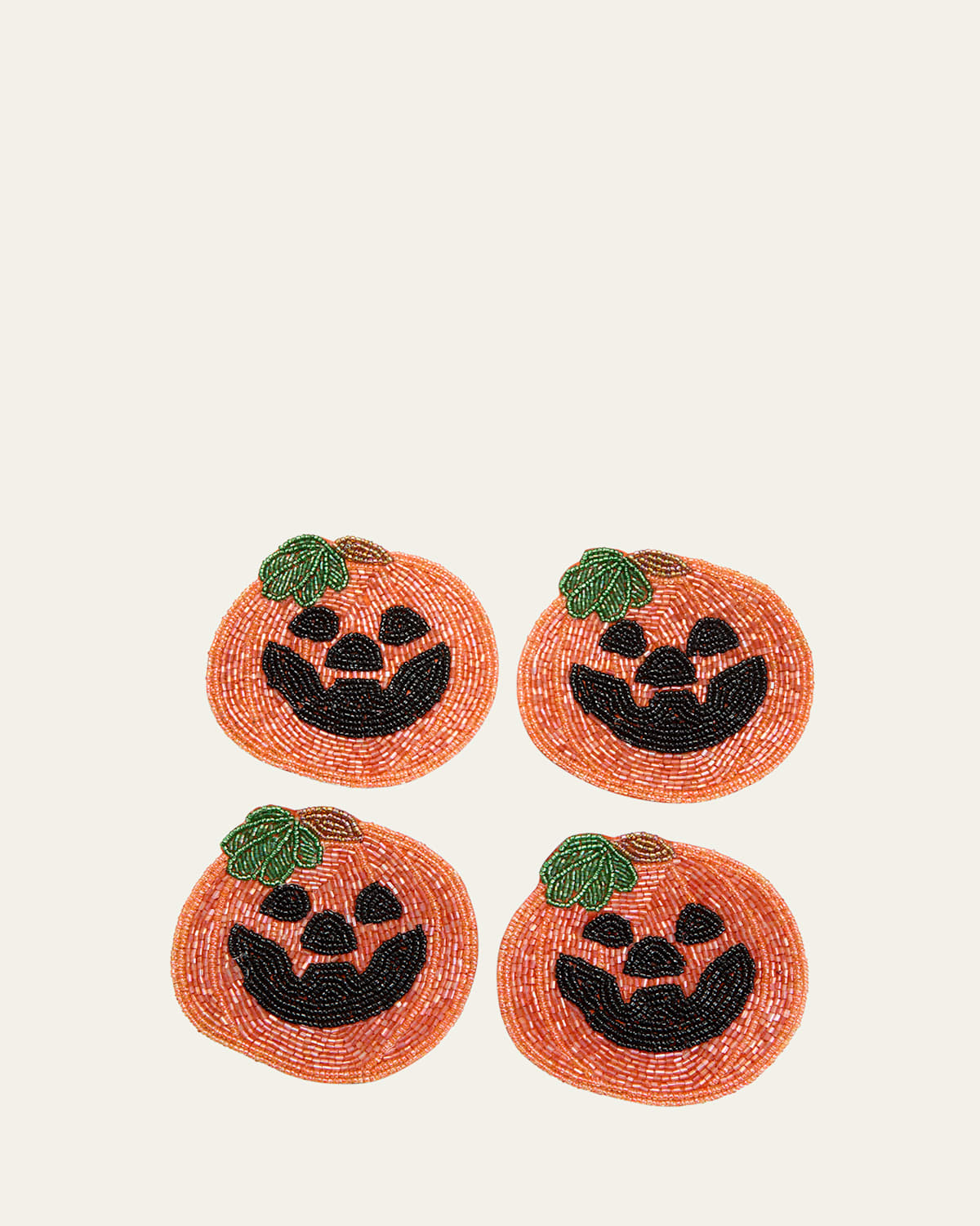 Halloween Pumpkin Beaded Coasters, 4-Piece Set