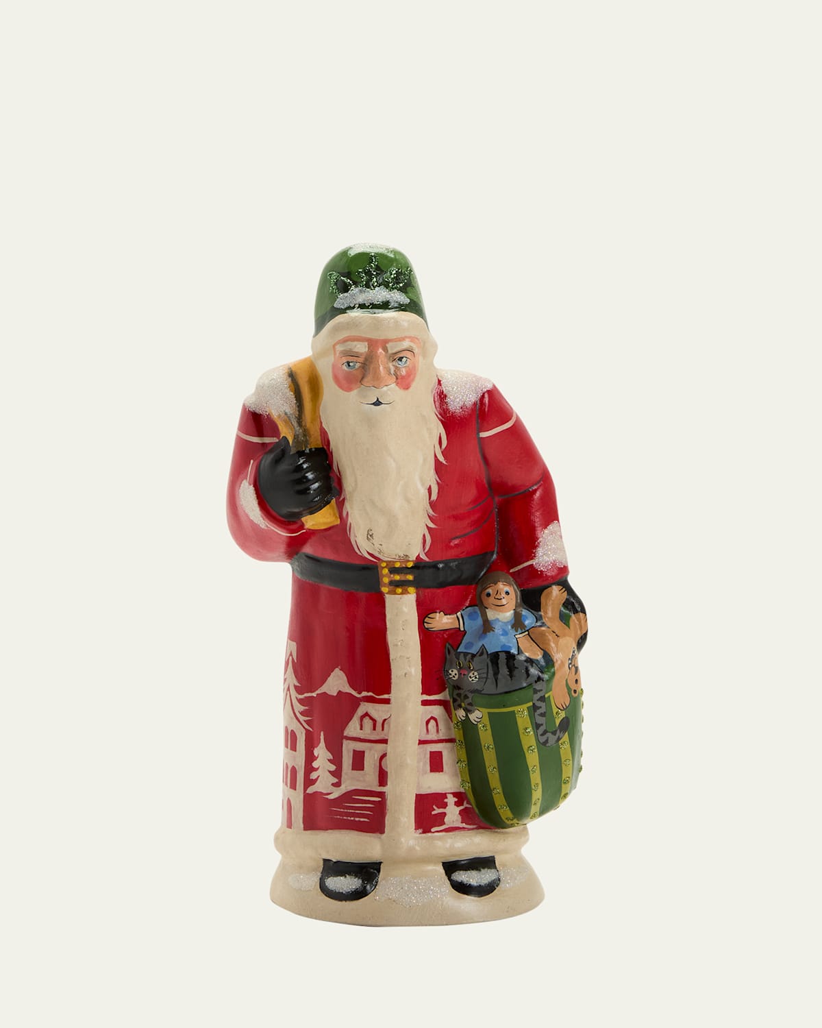 Red Village Scene Santa Figurine